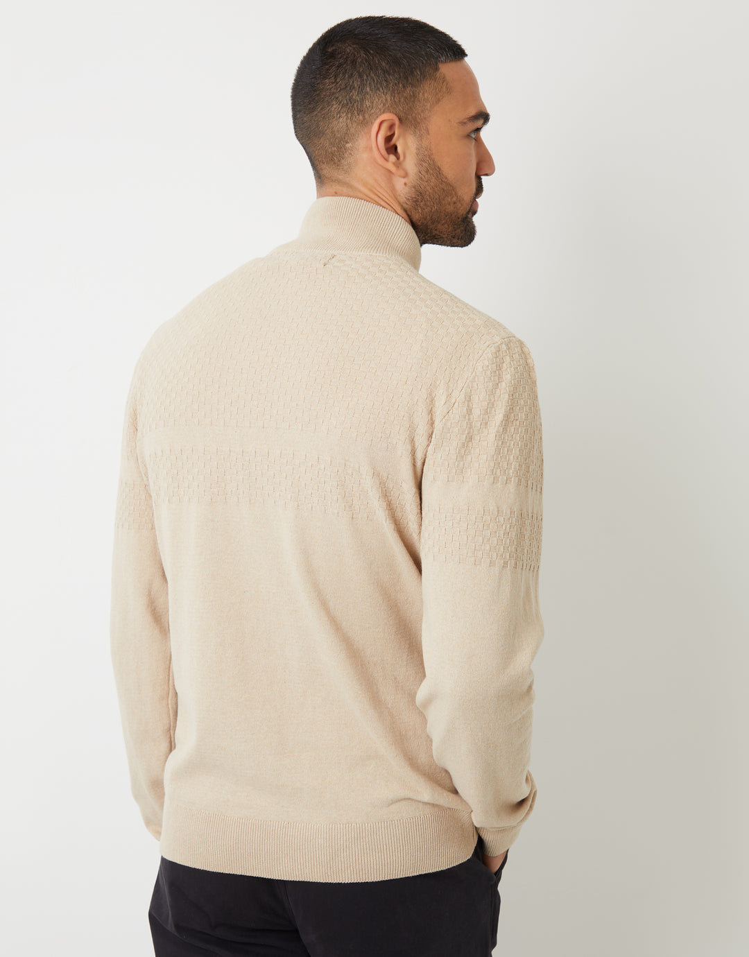 Ecru Basket Stitch Detail Knitted Quarter Zip Jumper