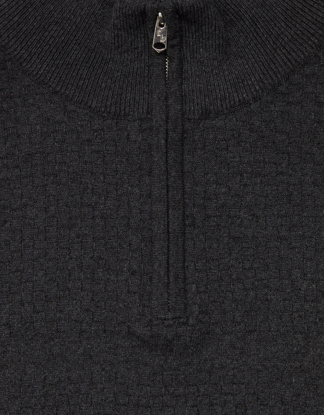 Charcoal Grey Basket Stitch Detail Knitted Quarter Zip Jumper