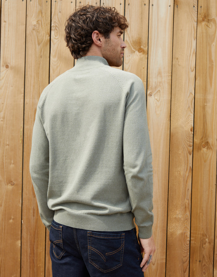 Khaki Green Raglan Knitted Quarter Zip Jumper