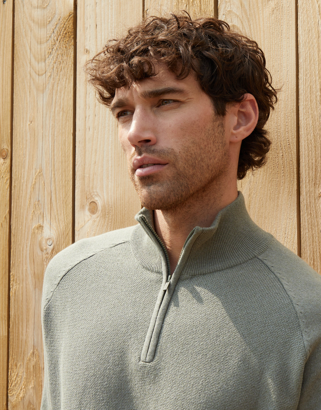 Khaki Green Raglan Knitted Quarter Zip Jumper