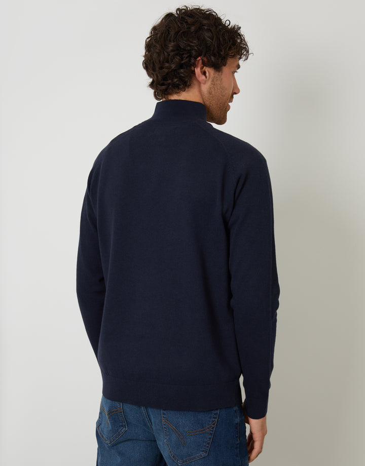 Navy Raglan Knitted Quarter Zip Jumper