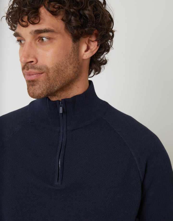 Navy Raglan Knitted Quarter Zip Jumper