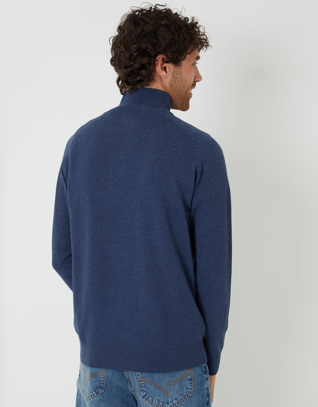 Denim Blue Raglan Knitted Quarter Zip Jumper