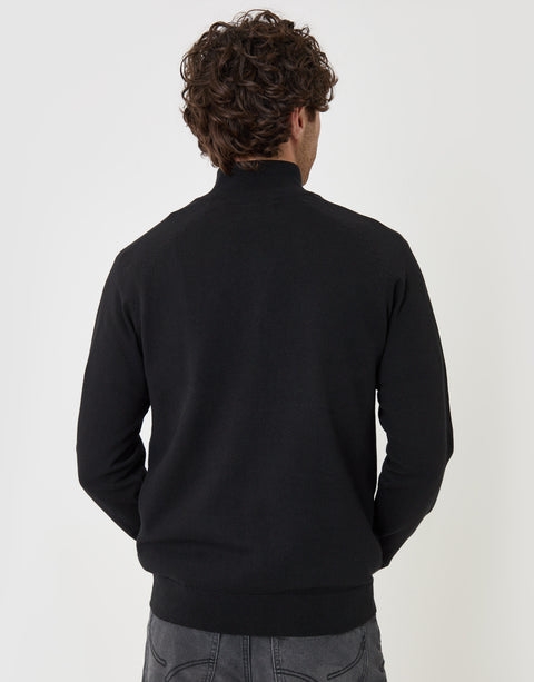 Threadbare Cotton Rich Textured Quarter Zip Jumper in Black - back view