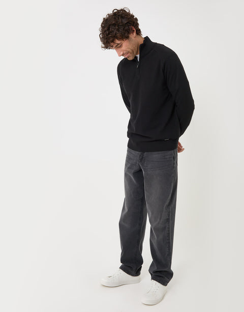 Threadbare Cotton Rich Textured Quarter Zip Jumper in Black - full body