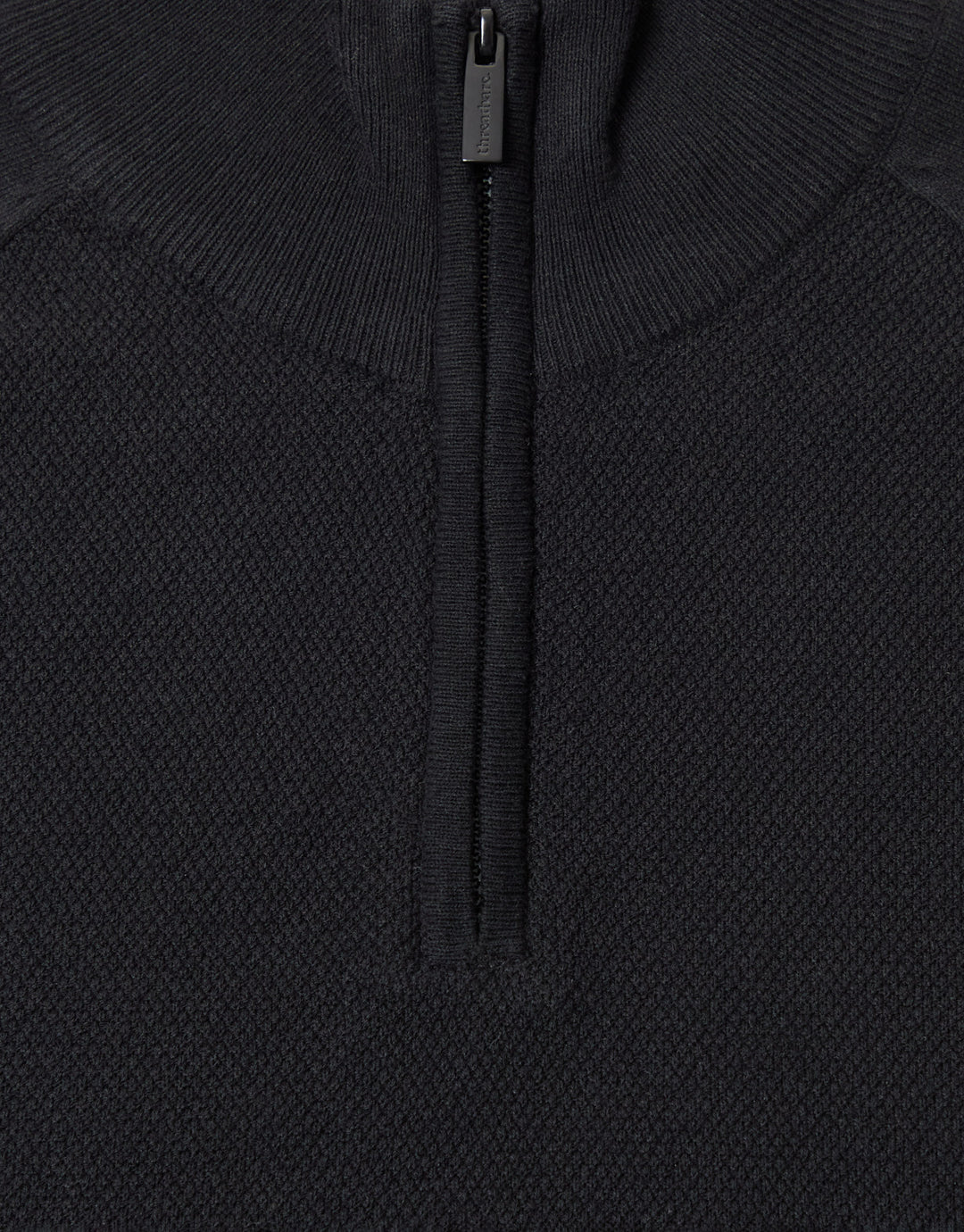 Threadbare Cotton Rich Textured Quarter Zip Jumper in Black - detail