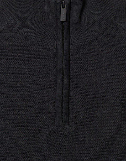 Threadbare Cotton Rich Textured Quarter Zip Jumper in Black - detail