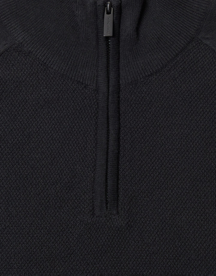 Threadbare Cotton Rich Textured Quarter Zip Jumper in Black - detail