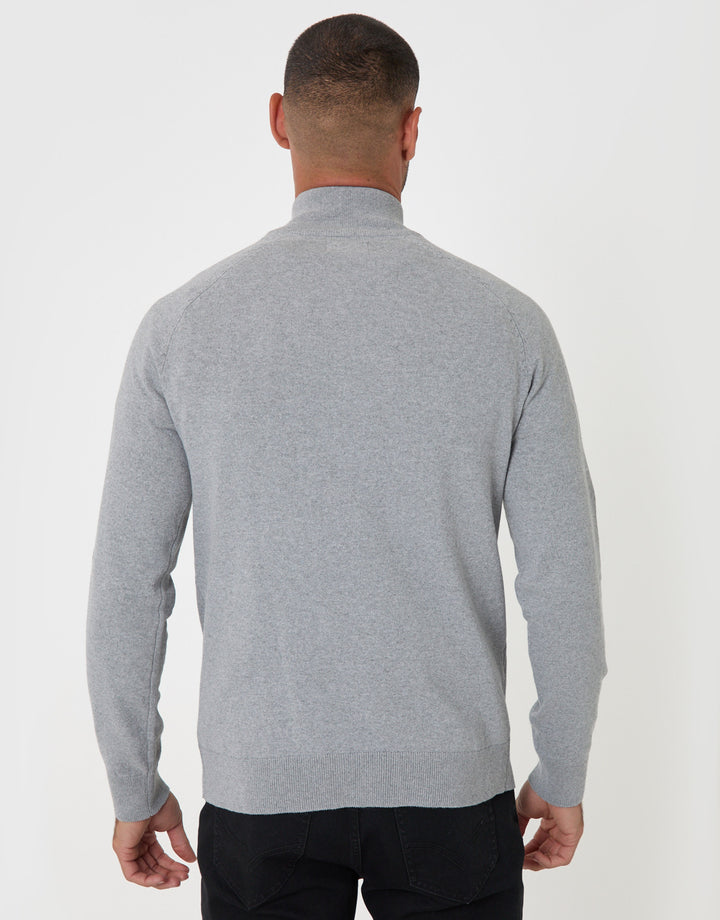 Threadbare Cotton Rich Textured Quarter Zip Jumper in Grey Marl - back view