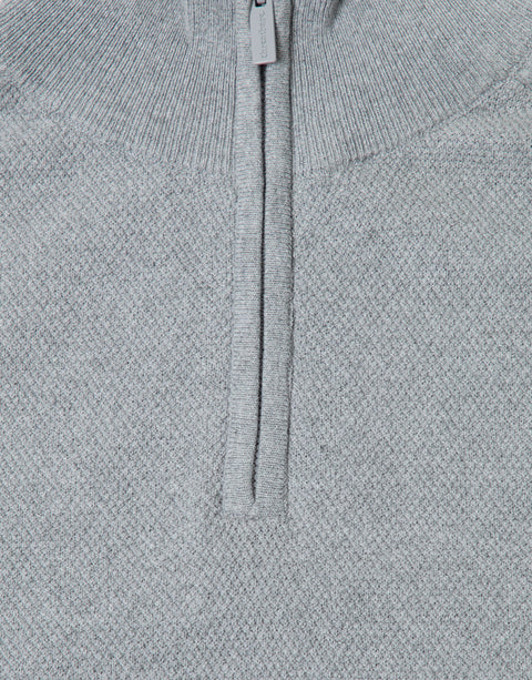 Threadbare Cotton Rich Textured Quarter Zip Jumper in Grey Marl - zipper