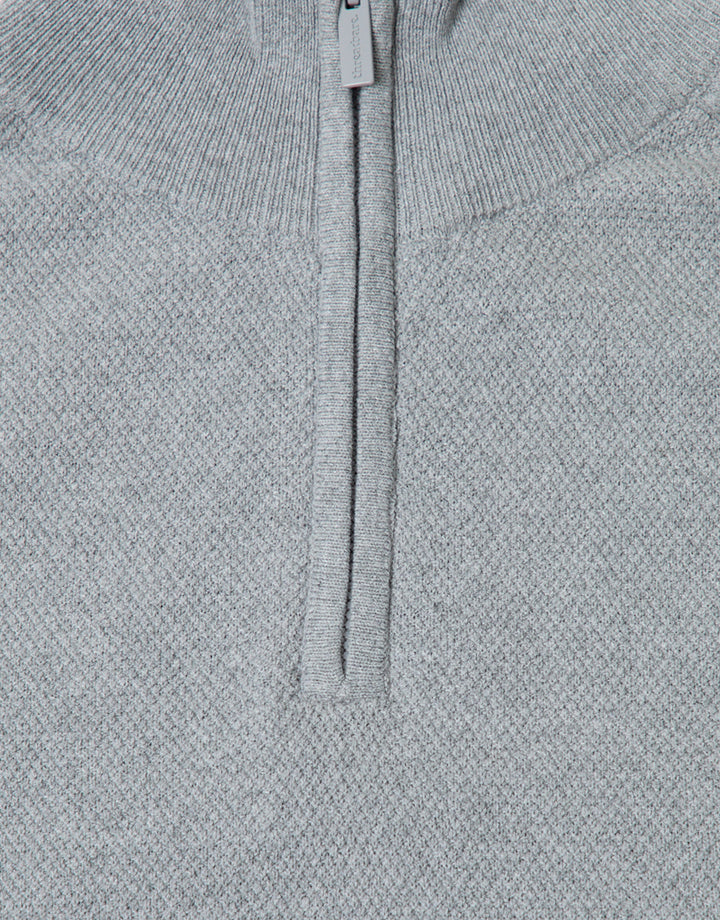 Threadbare Cotton Rich Textured Quarter Zip Jumper in Grey Marl - zipper
