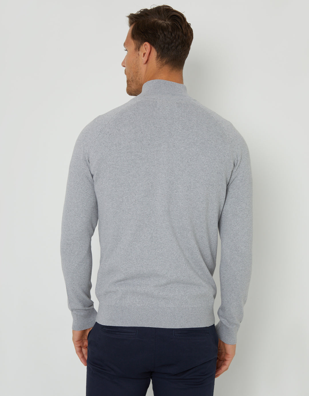 Grey Marl Raglan Knitted Quarter Zip Jumper