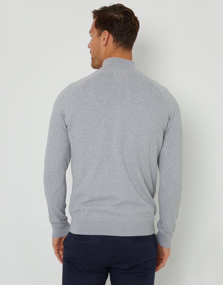Grey Marl Raglan Knitted Quarter Zip Jumper