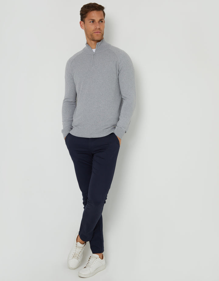 Grey Marl Raglan Knitted Quarter Zip Jumper