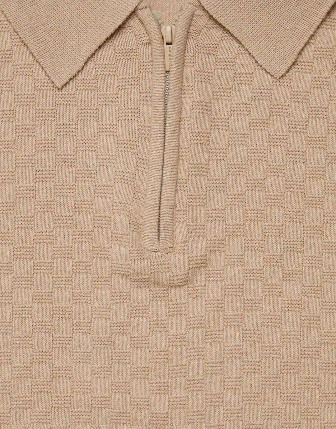 Ecru Long Sleeve Quarter Zip Knitted Polo Jumper