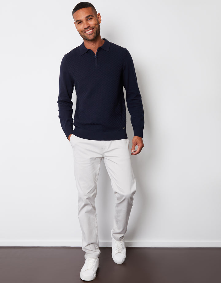 Navy Long Sleeve Quarter Zip Knitted Polo Jumper
