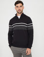 Black Colourblock Quarter Zip Knitted Jumper
