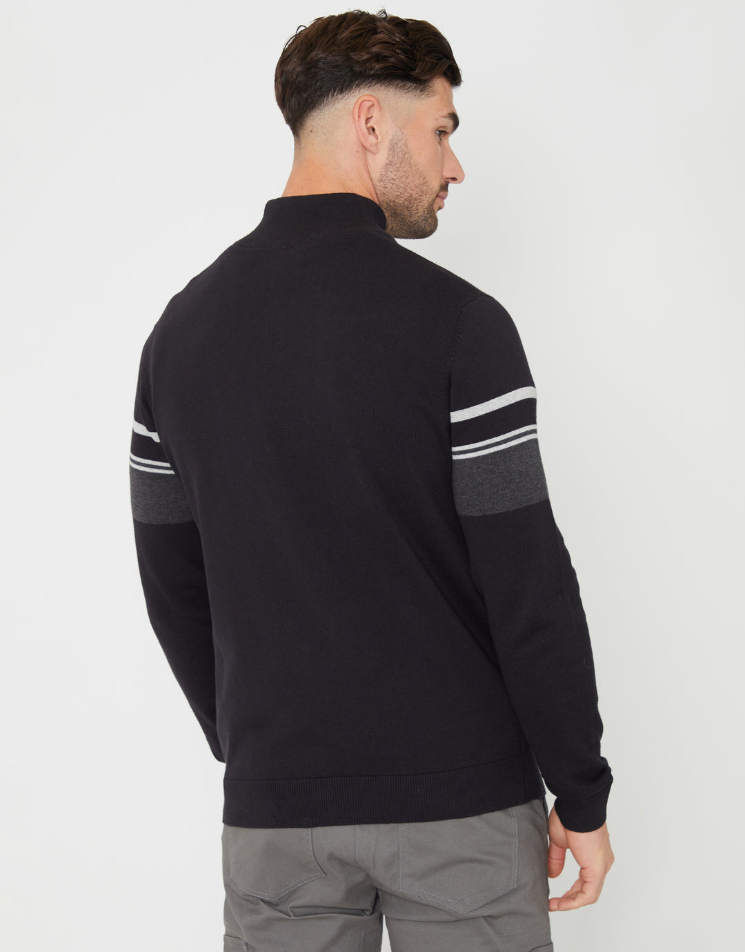 Black Colourblock Quarter Zip Knitted Jumper
