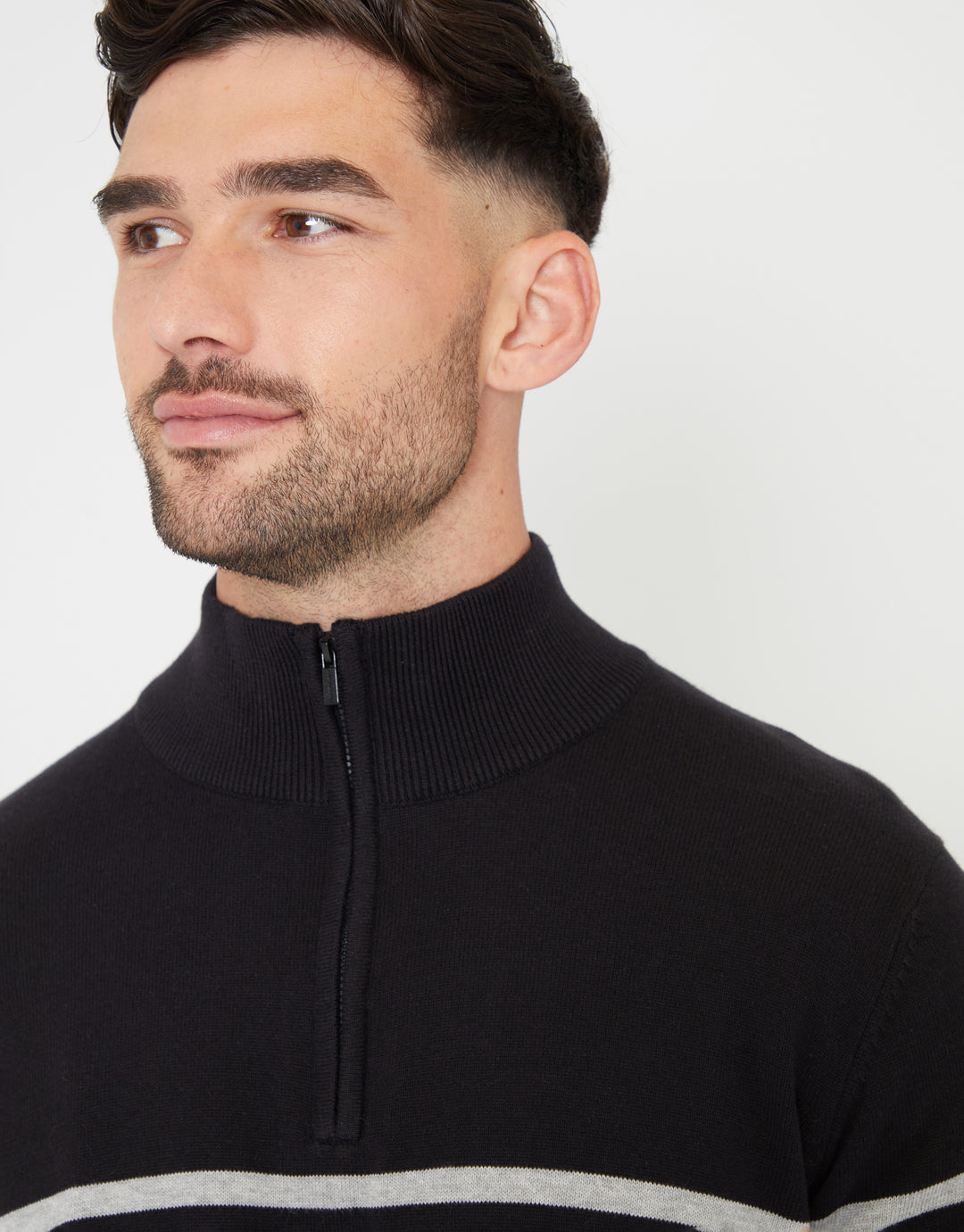 Black Colourblock Quarter Zip Knitted Jumper