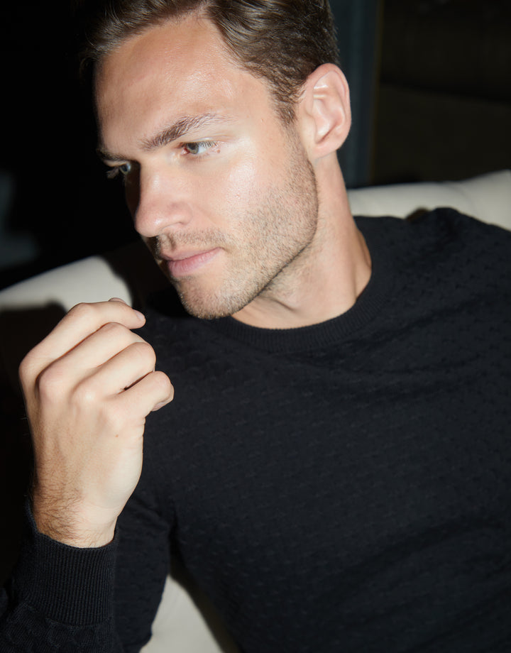 Black Mini Cable Knit Crew Neck Jumper