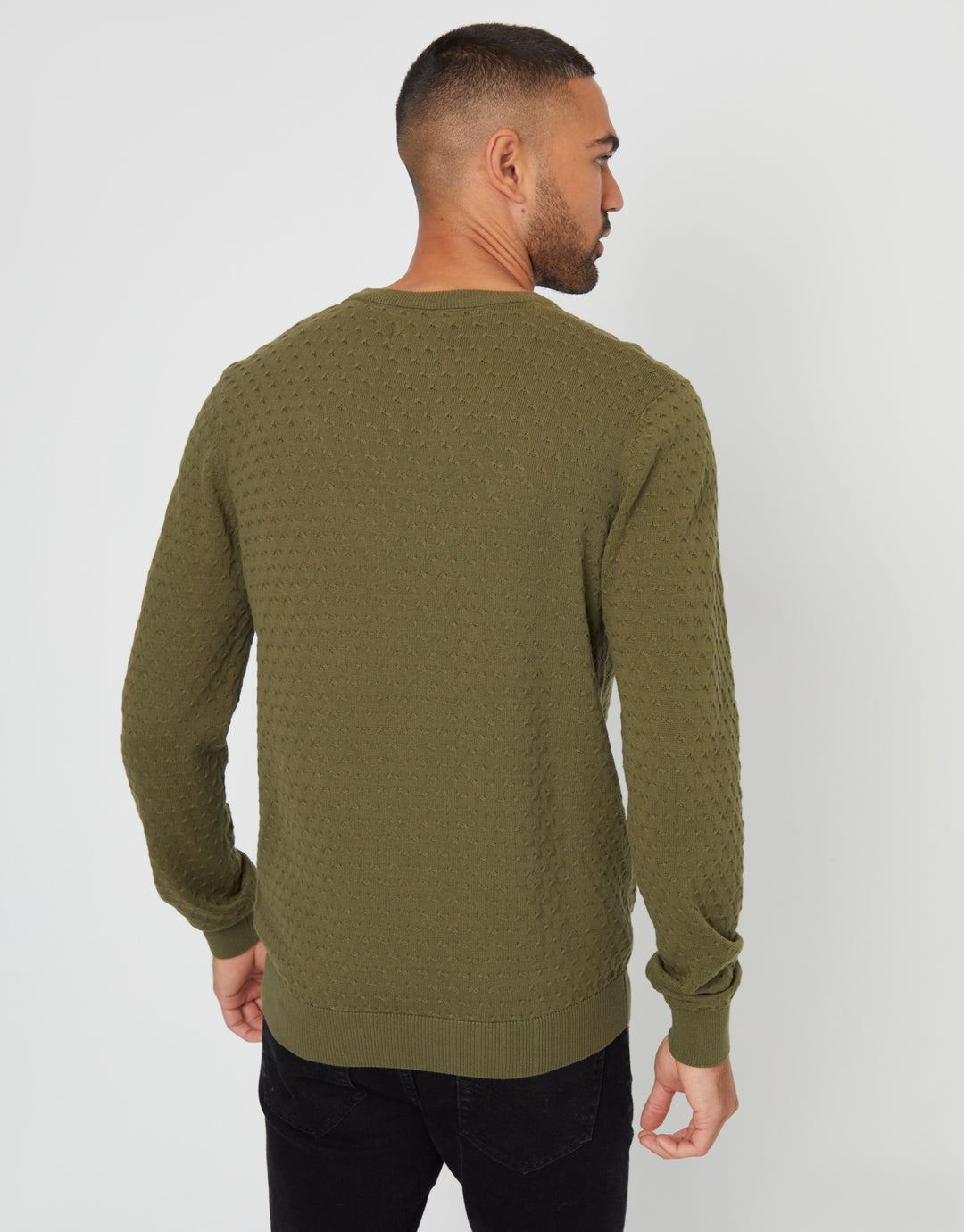 Khaki Green Mini Cable Knit Crew Neck Jumper
