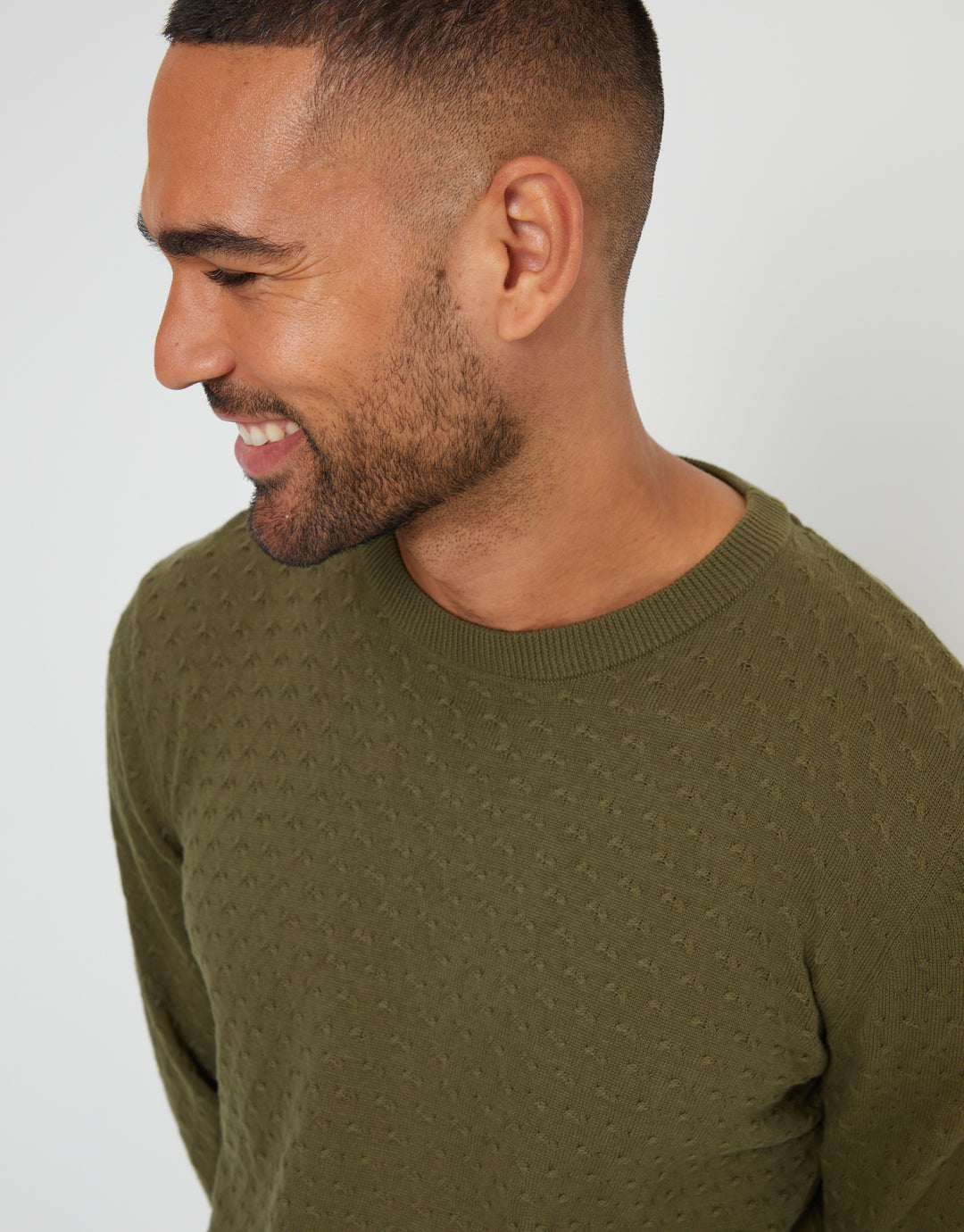 Khaki Green Mini Cable Knit Crew Neck Jumper