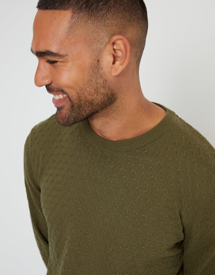 Khaki Green Mini Cable Knit Crew Neck Jumper