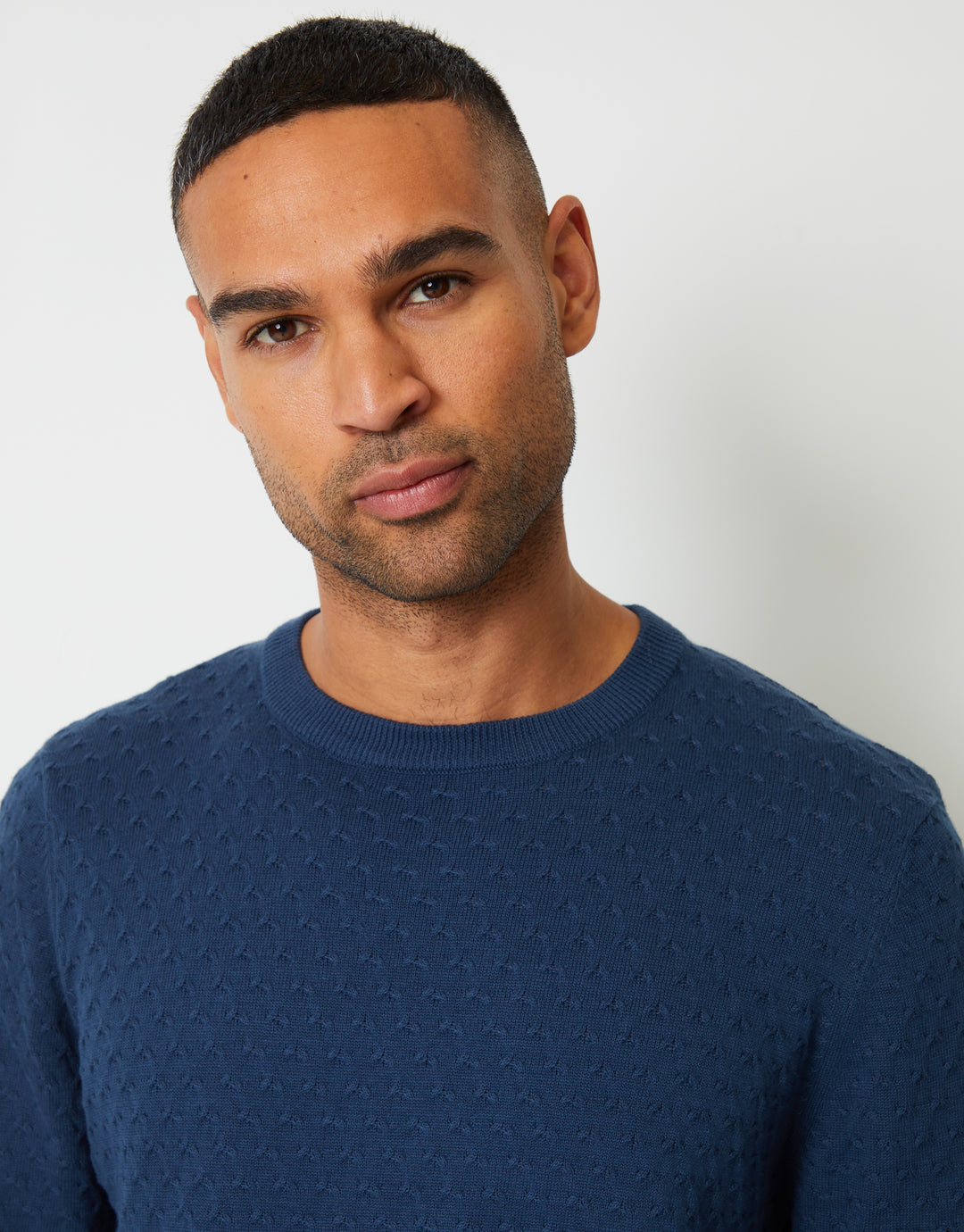 Denim Blue Mini Cable Knit Crew Neck Jumper