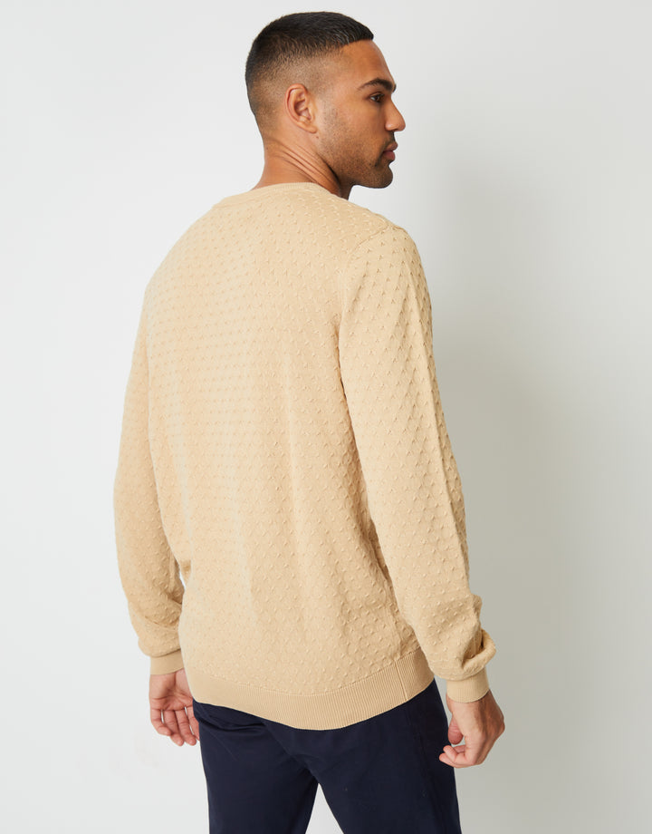Beige Mini Cable Knit Crew Neck Jumper