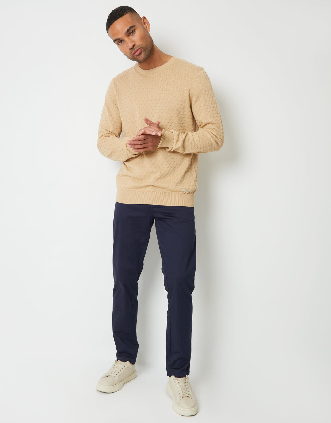 Beige Mini Cable Knit Crew Neck Jumper
