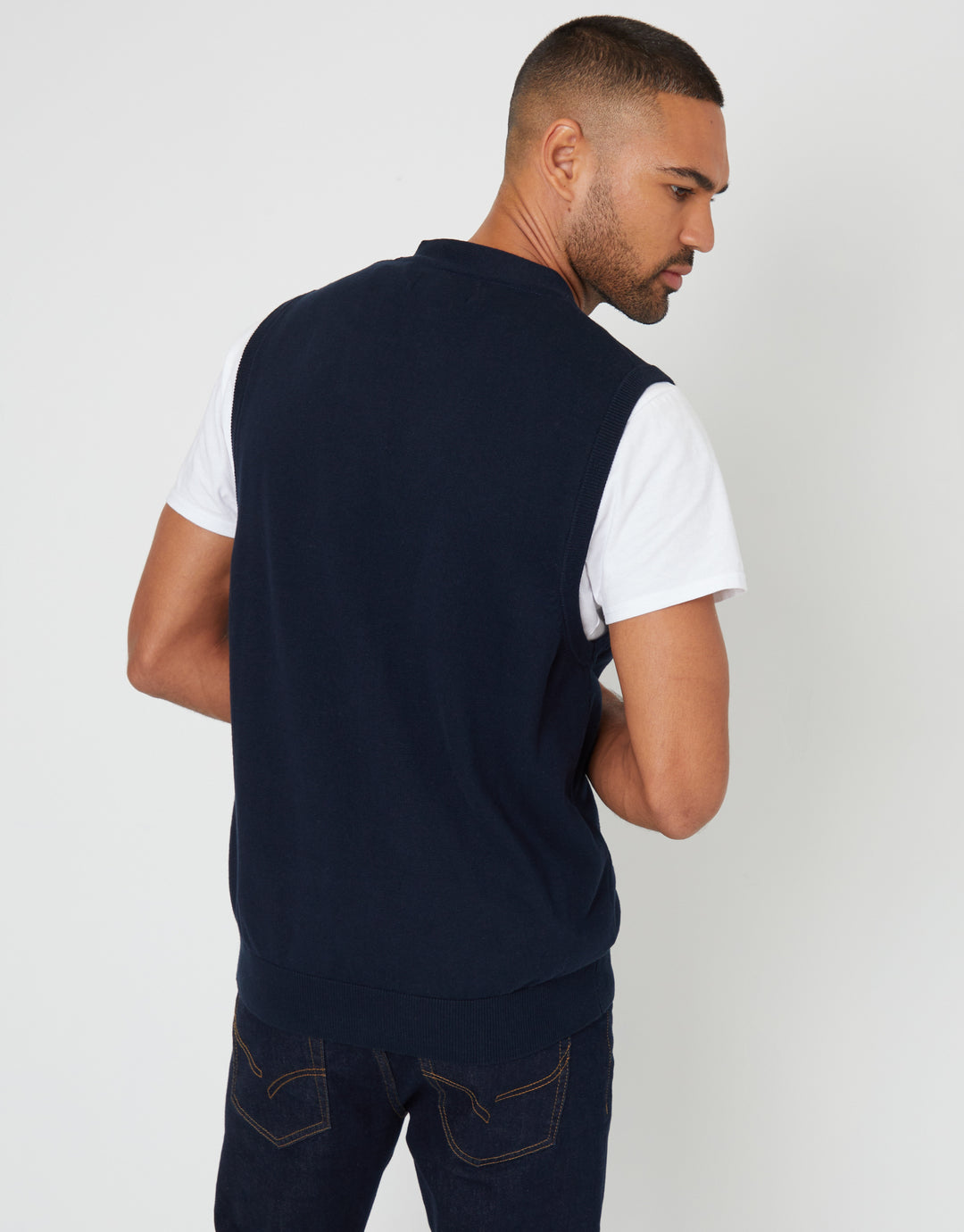 Navy Knitted Button Up Waistcoat