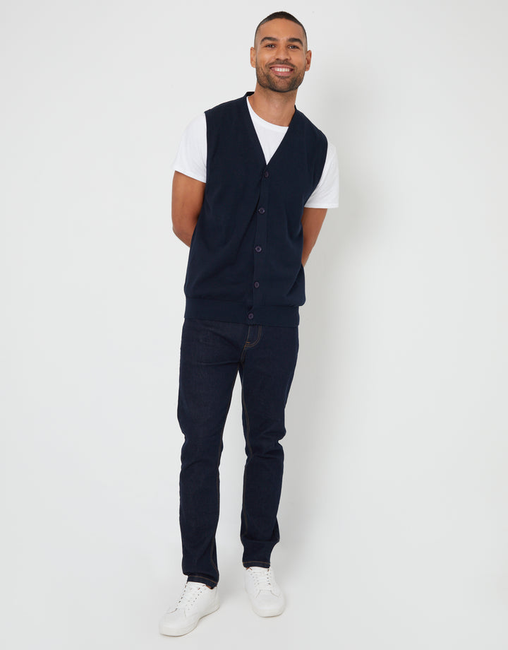 Navy Knitted Button Up Waistcoat
