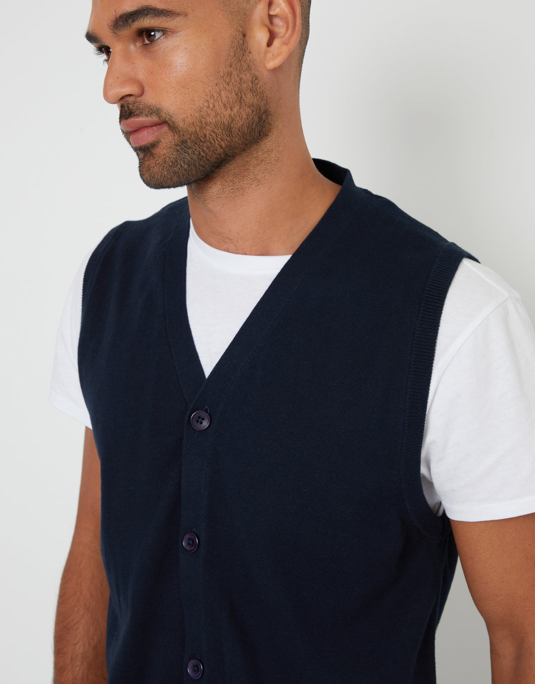 Navy Knitted Button Up Waistcoat