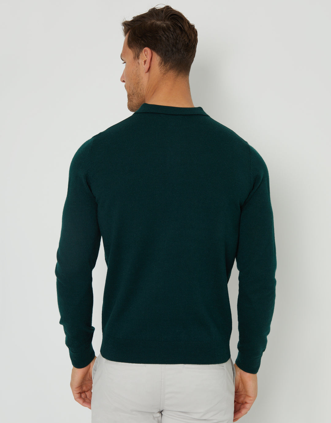 Pine Green Long Sleeve Knitted Polo Jumper
