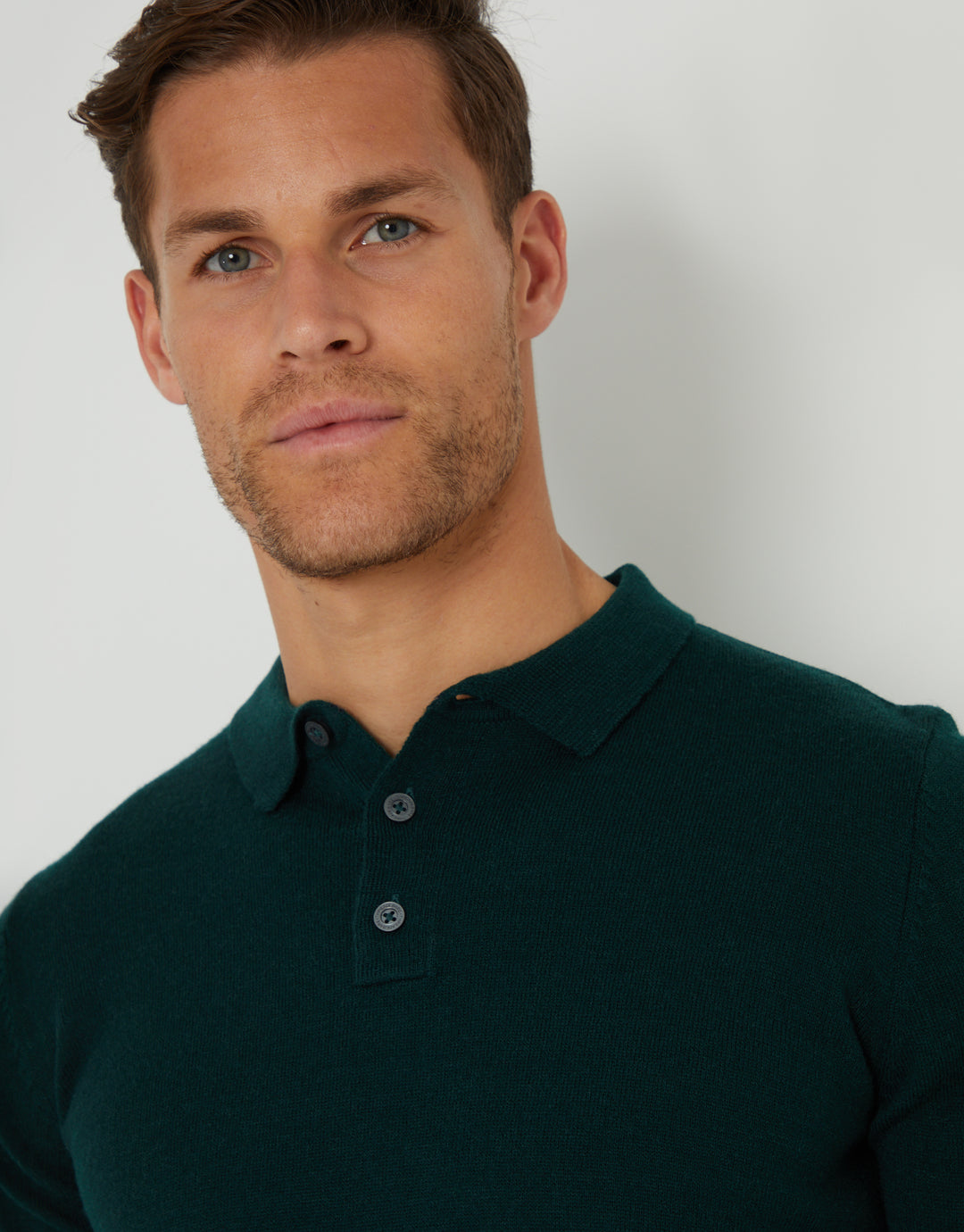 Pine Green Long Sleeve Knitted Polo Jumper