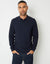 Navy Long Sleeve Textured Knitted Polo Jumper