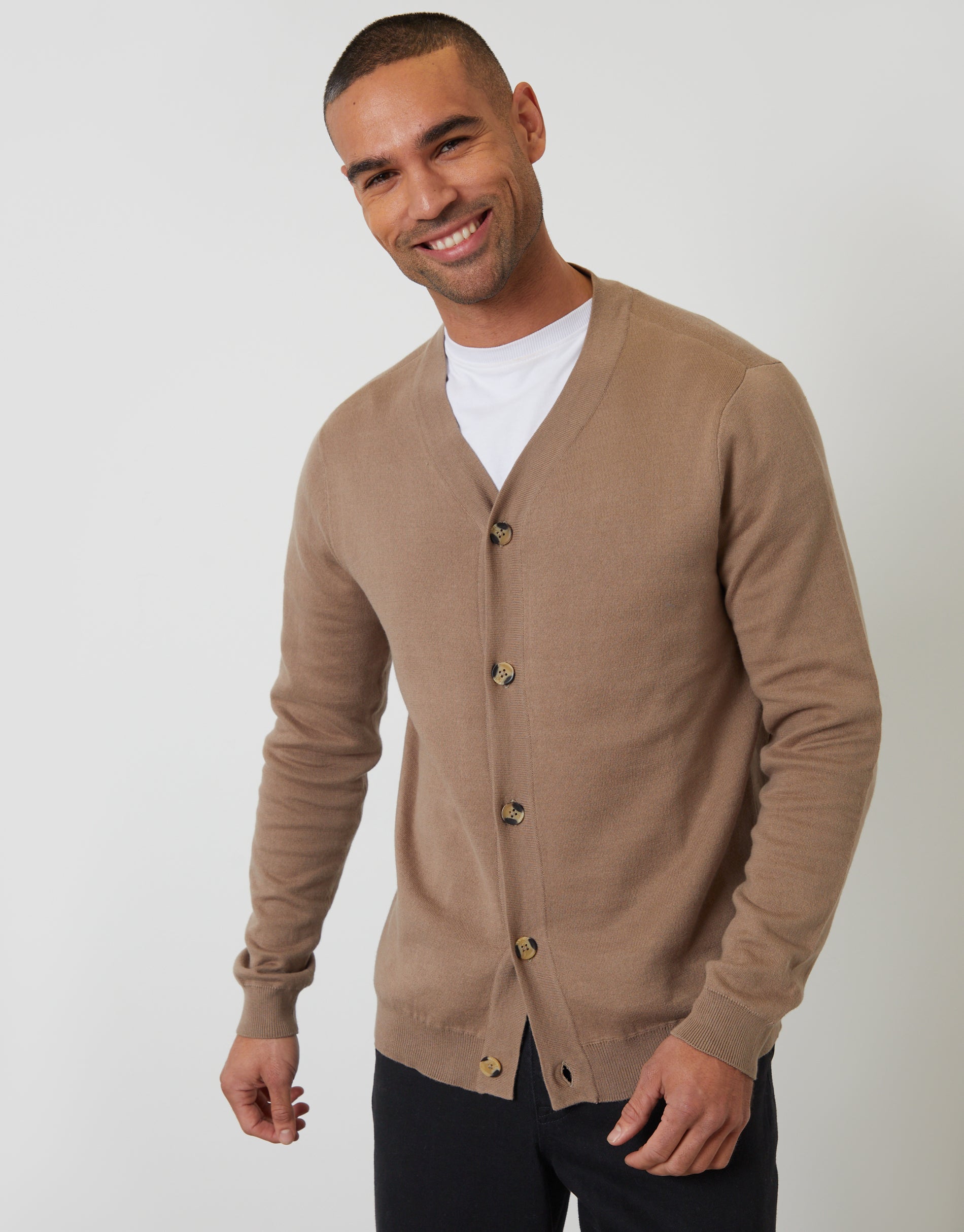 Threadbare Men's Taupe Button Up Knitted Cardigan
