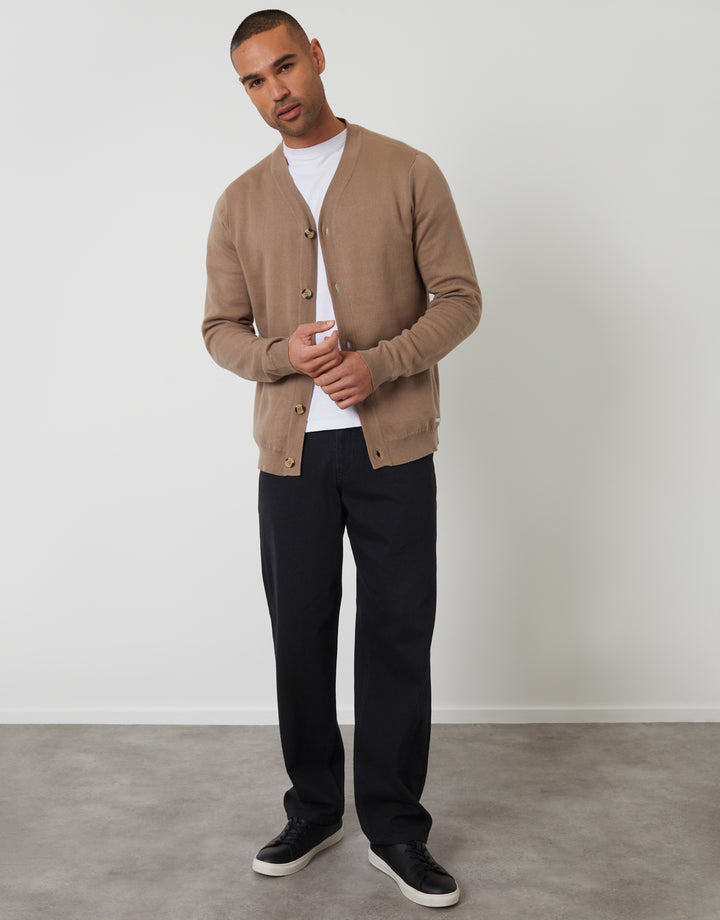 Taupe Button Up Knitted Cardigan