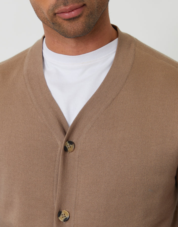 Taupe Button Up Knitted Cardigan