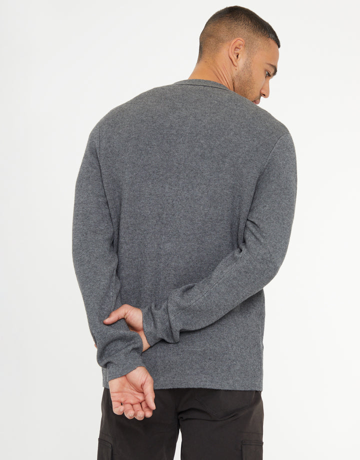 Charcoal Grey Marl Knitted Long Sleeve Shirt