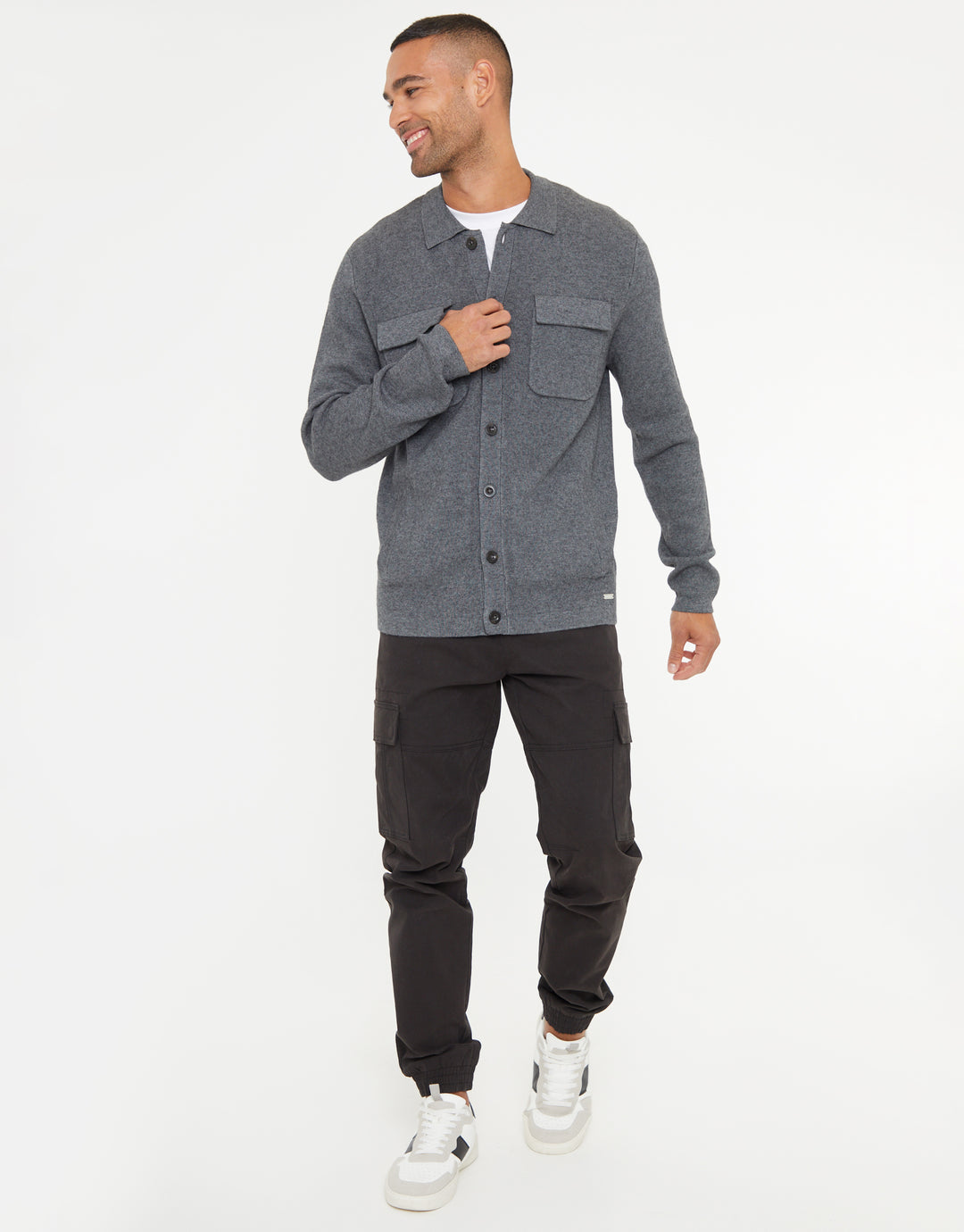 Charcoal Grey Marl Knitted Long Sleeve Shirt
