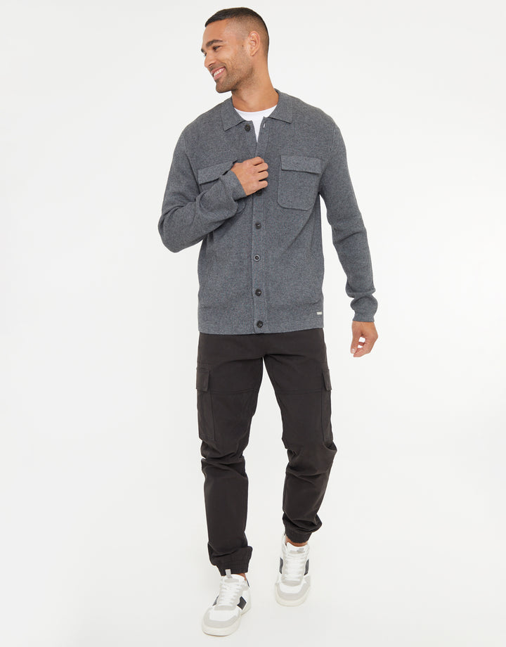 Charcoal Grey Marl Knitted Long Sleeve Shirt
