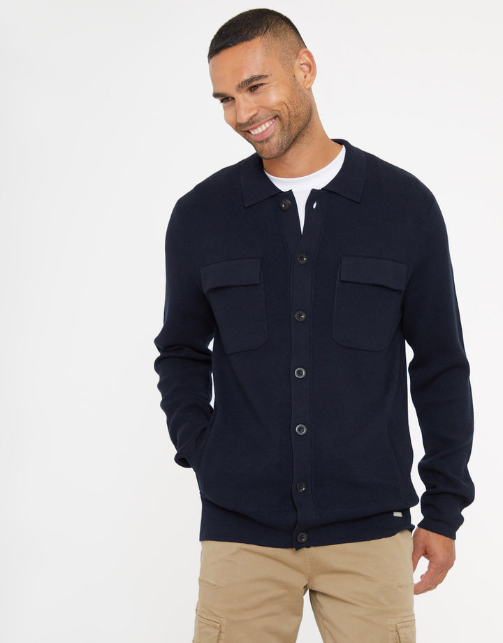 Navy Knitted Long Sleeve Shirt