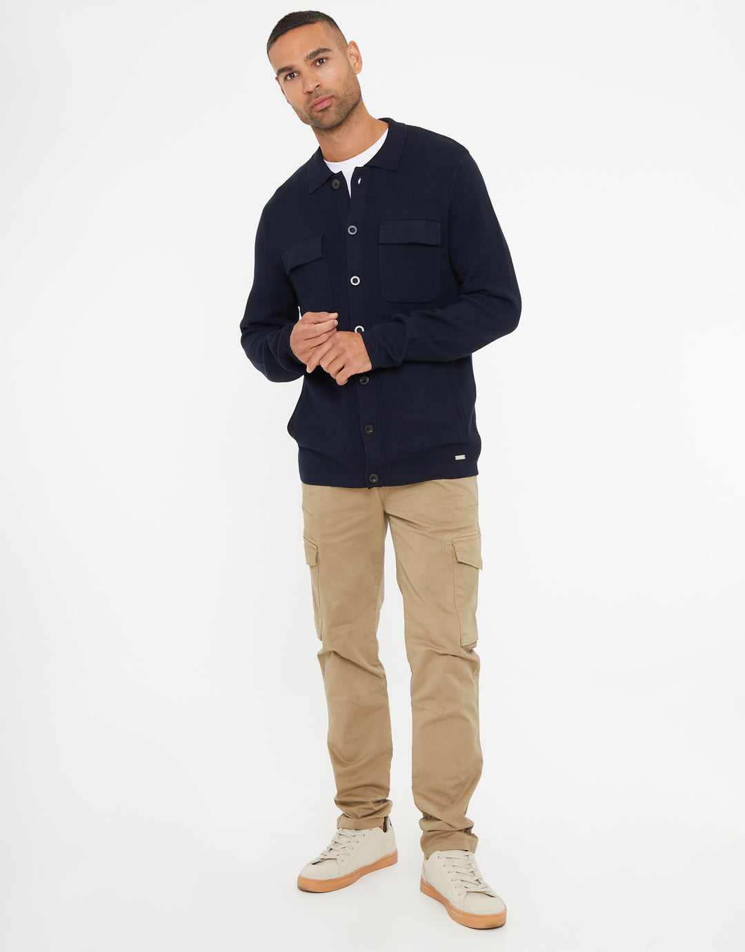 Navy Knitted Long Sleeve Shirt