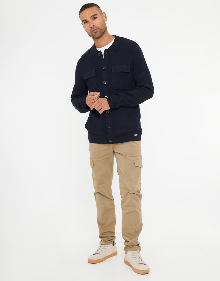 Navy Knitted Long Sleeve Shirt