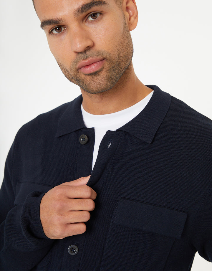 Navy Knitted Long Sleeve Shirt