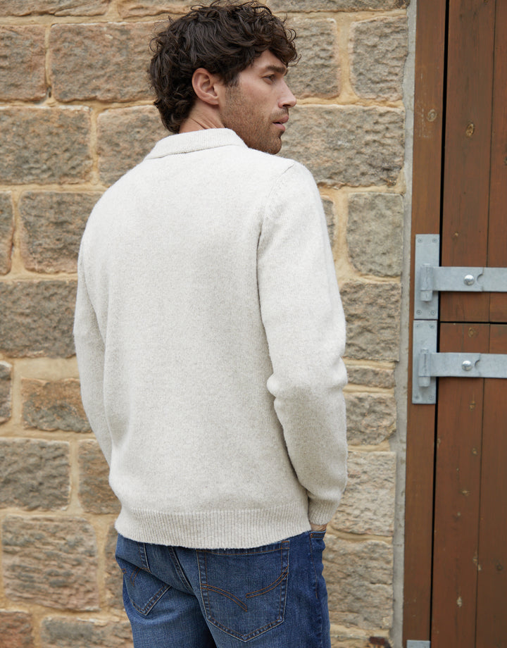 Ecru Marl Long Sleeve Quarter Zip Polo Jumper