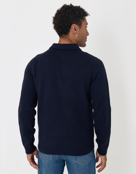 Threadbare Faux Wool Quarter Zip Polo in Navy - back view
