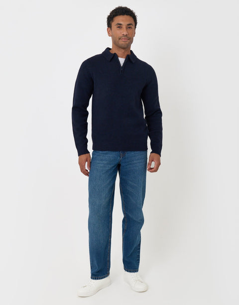Threadbare Faux Wool Quarter Zip Polo in Navy - full body