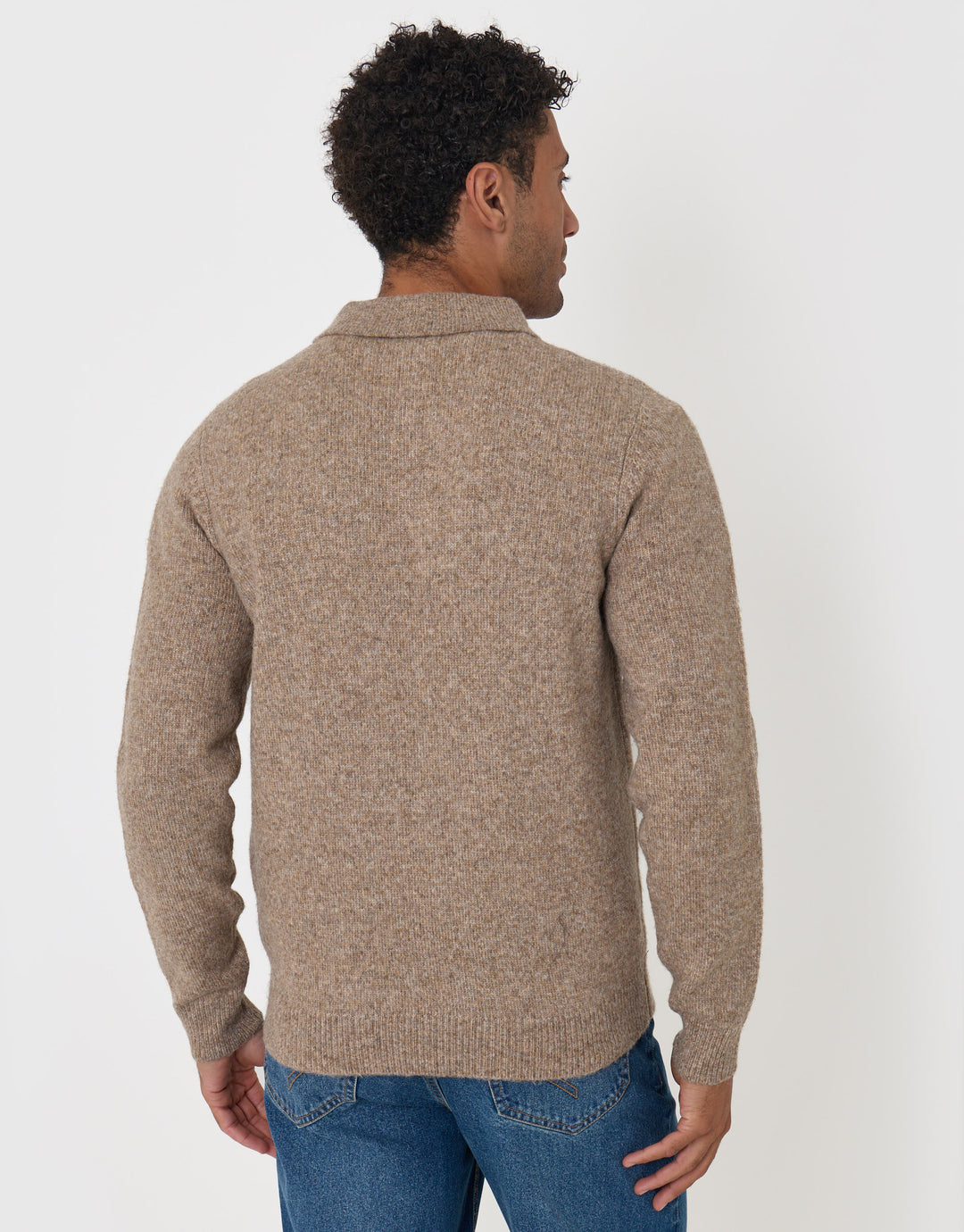 Faux Wool Quarter Zip Polo Jumper in Taupe
